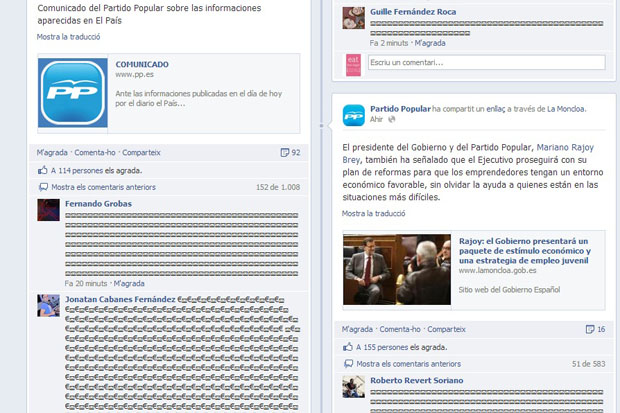 Allau de sobres a la pàgina de Facebook del PP | corrupció, Facebook, PP