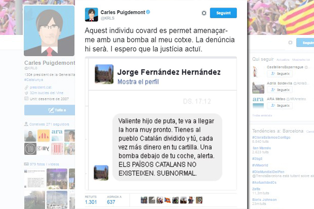 Carles Puigdemont denunciarà un usuari que l’ha amenaçat a través de les xarxes | Carles Puigdemont, política catalana, Twitter