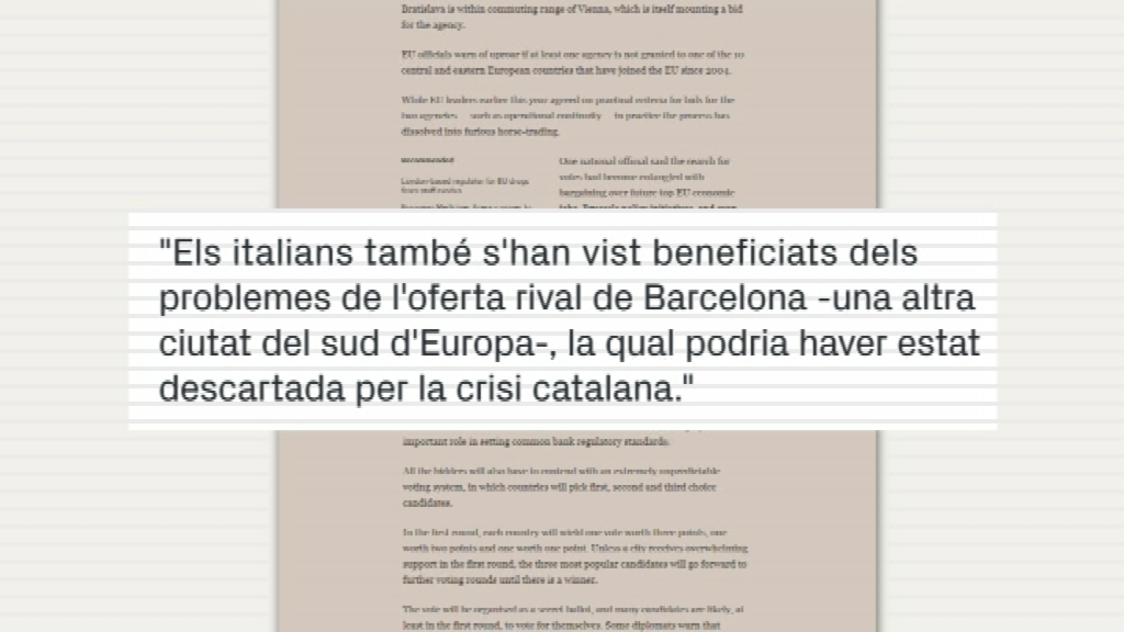 Barcelona, descartada per acollir l’Agència de Medicaments segons el ‘Financial Times’ |
