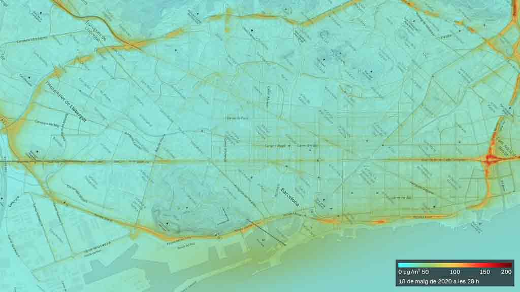 mapa contaminació Barcelona 18 maig 29020