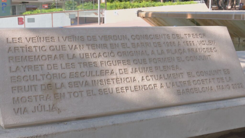 Una placa recorda que les escultures de Plensa van arribar primer a Verdum | Art, patrimoni