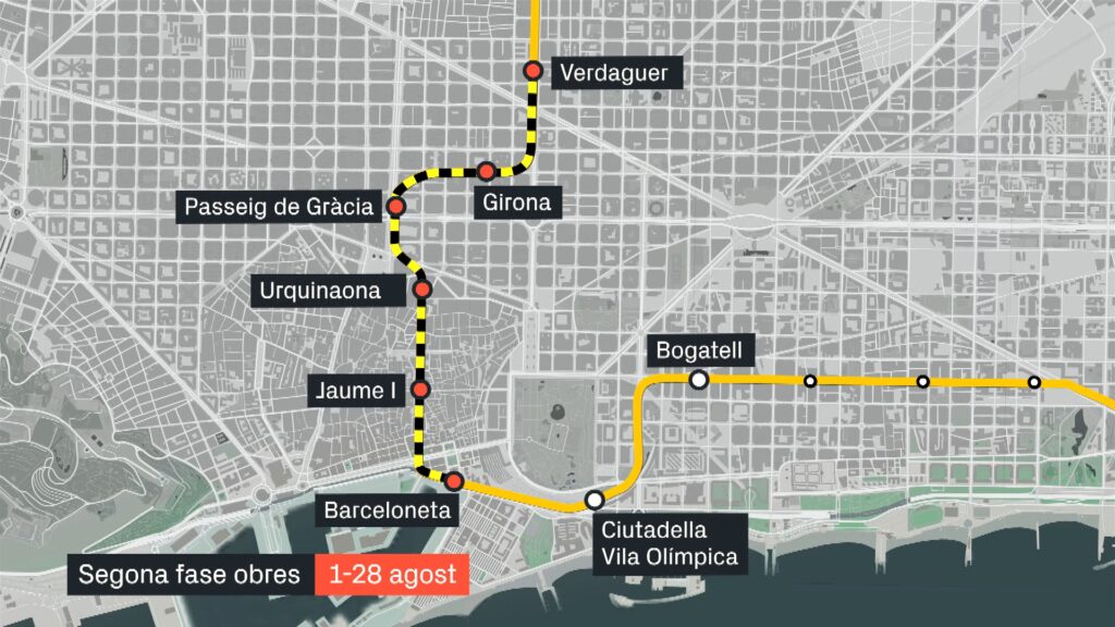 Es recupera el servei a les estacions de la Barceloneta i Ciutadella, aturades per les obres a l'L4 | metro, obres, transport públic