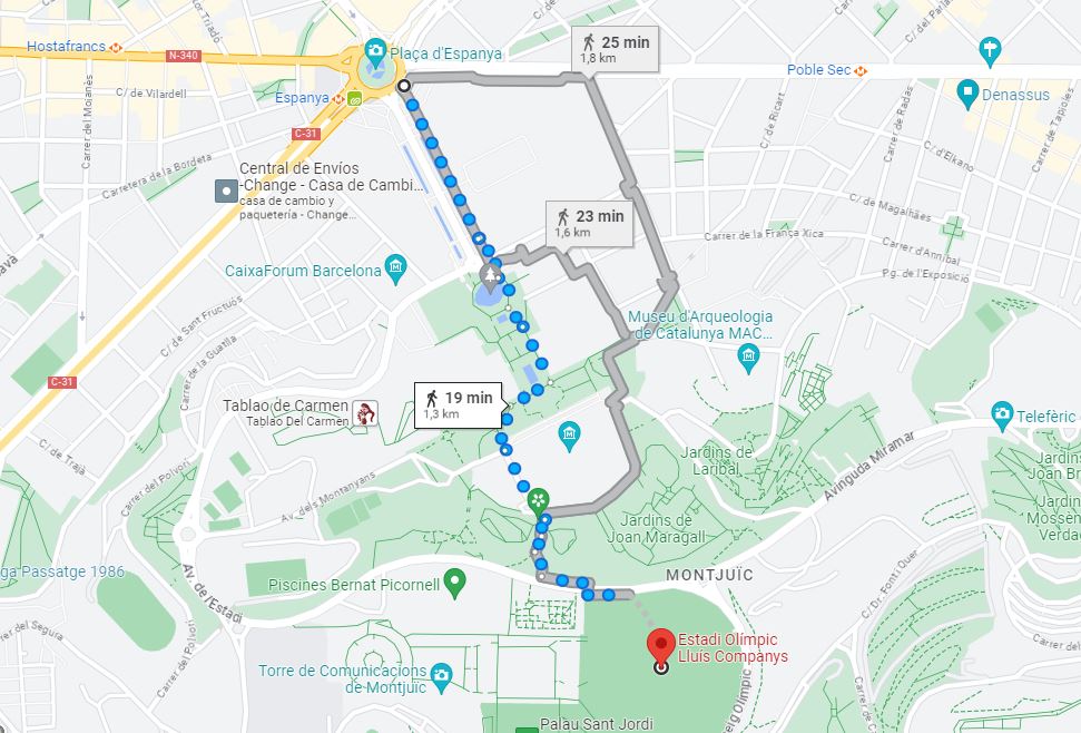 22 segons o 19 minuts: el recorregut a peu fins a arribar a l'Estadi Olímpic per veure el Barça | Estadi Olímpic Lluís Companys, FC Barcelona