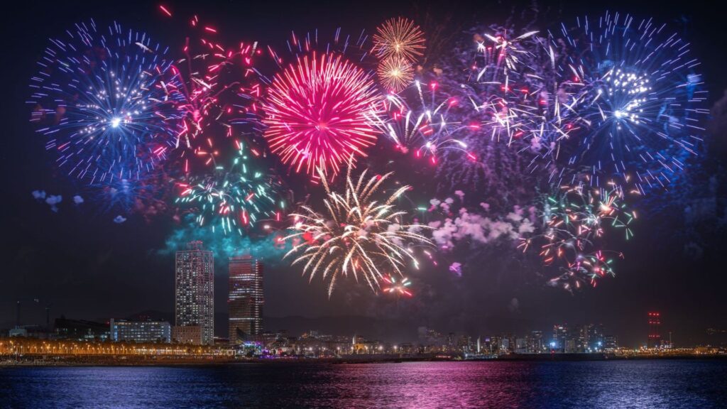 focs artificials merce platja barcelona espigo gas barceloneta