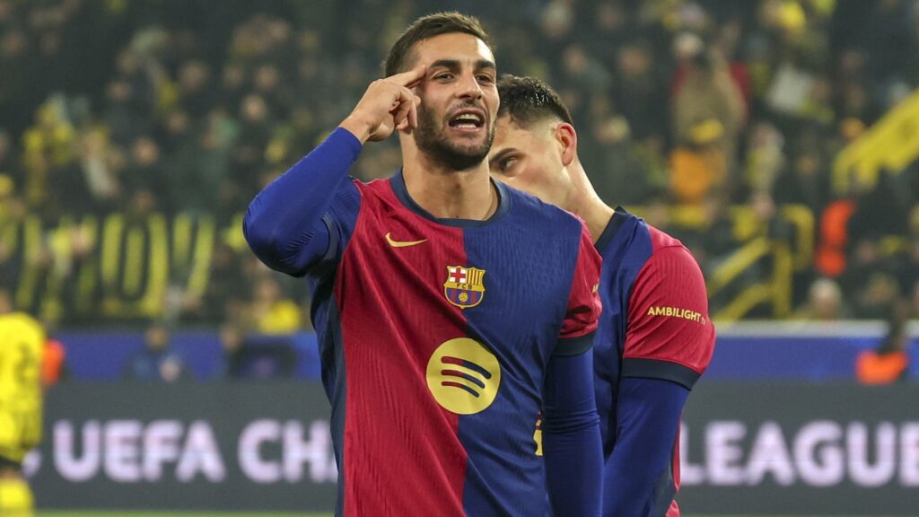 Ferran Torres celebra gol en el Borussia Barça de la Champions