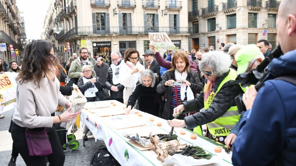 Concentració a la plaça de Sant Jaume per reclamar que es mantinguin els mercats de pagès | mercats, venda ambulant