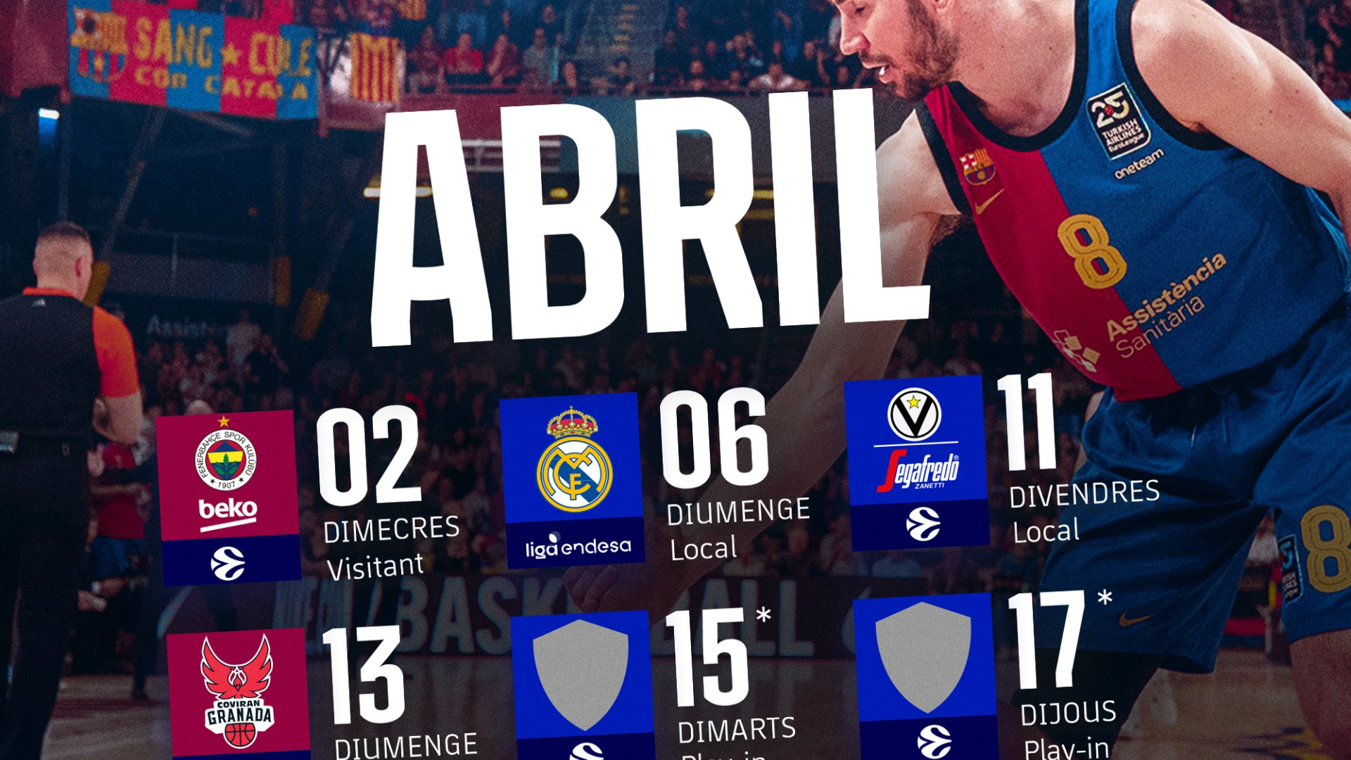 Calendari FC Barcelona bàsquet mes d'abril