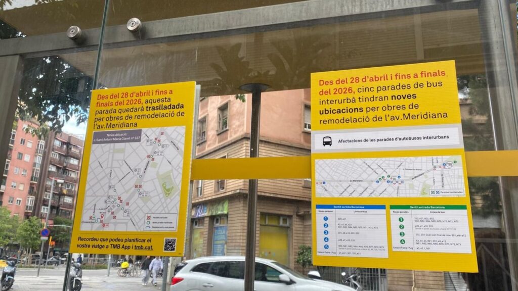 Comencen les obres de la Meridiana i entren en servei les parades provisionals de bus interurbà | autobús, avinguda Meridiana, carril bici, obres, trànsit
