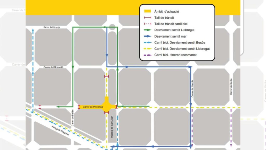 Afectacions al trànsit al passeig de Sant Joan per les obres del metro de Verdaguer | accessibilitat, metro, TMB, trànsit