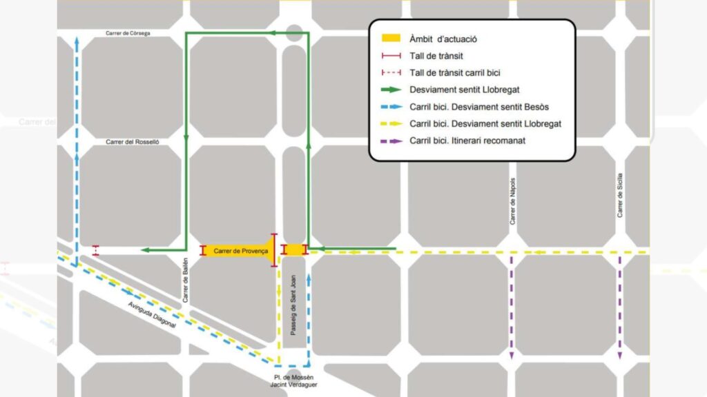 Afectacions al trànsit al passeig de Sant Joan per les obres del metro de Verdaguer | accessibilitat, metro, TMB, trànsit