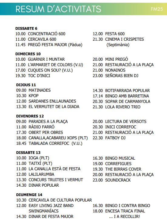 Festa Major del Farró 2025: Programa de les festes, concerts, correfoc, cercavila i més activitats | agenda del cap de setmana, cultura popular, festes, festes majors