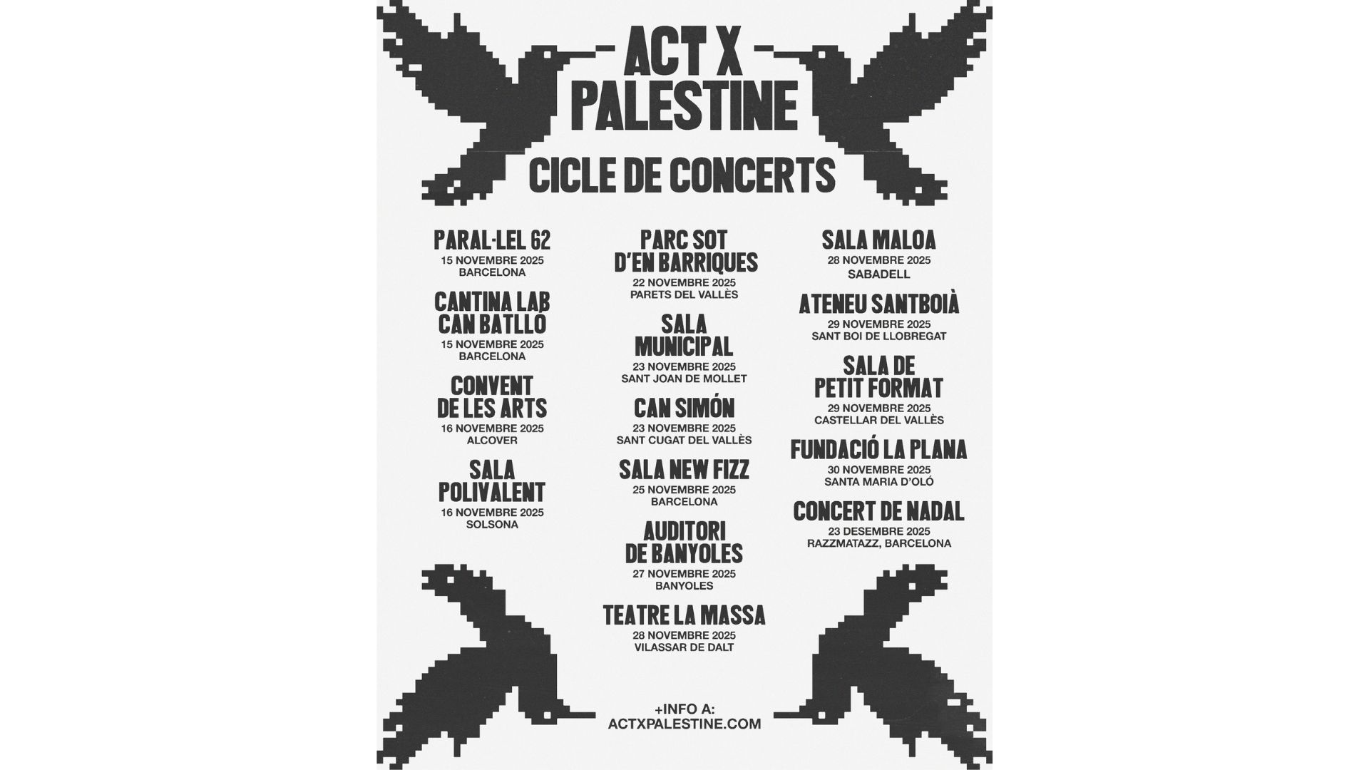 "Act x Palestine" anuncia un cicle de 15 concerts que acabarà el 23 de desembre a Razzmatazz | concerts, Palestina, Sala Razzmatazz, solidaritat