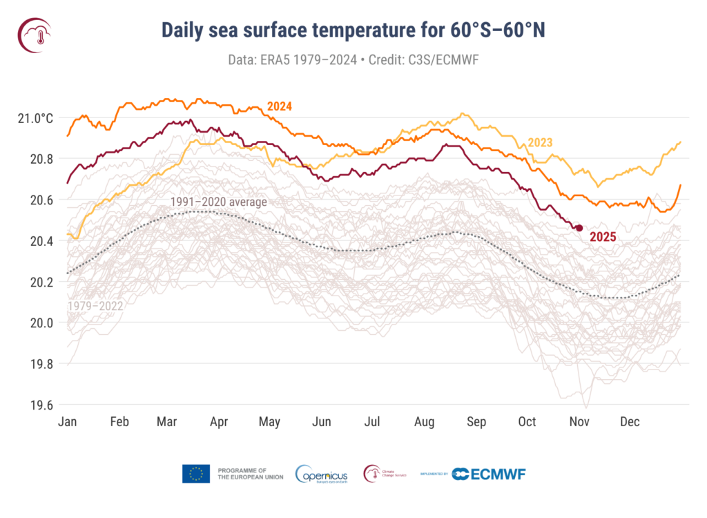 El 2025, a punt de ser almenys el tercer any més càlid registrat a la Terra | calor, canvi climàtic