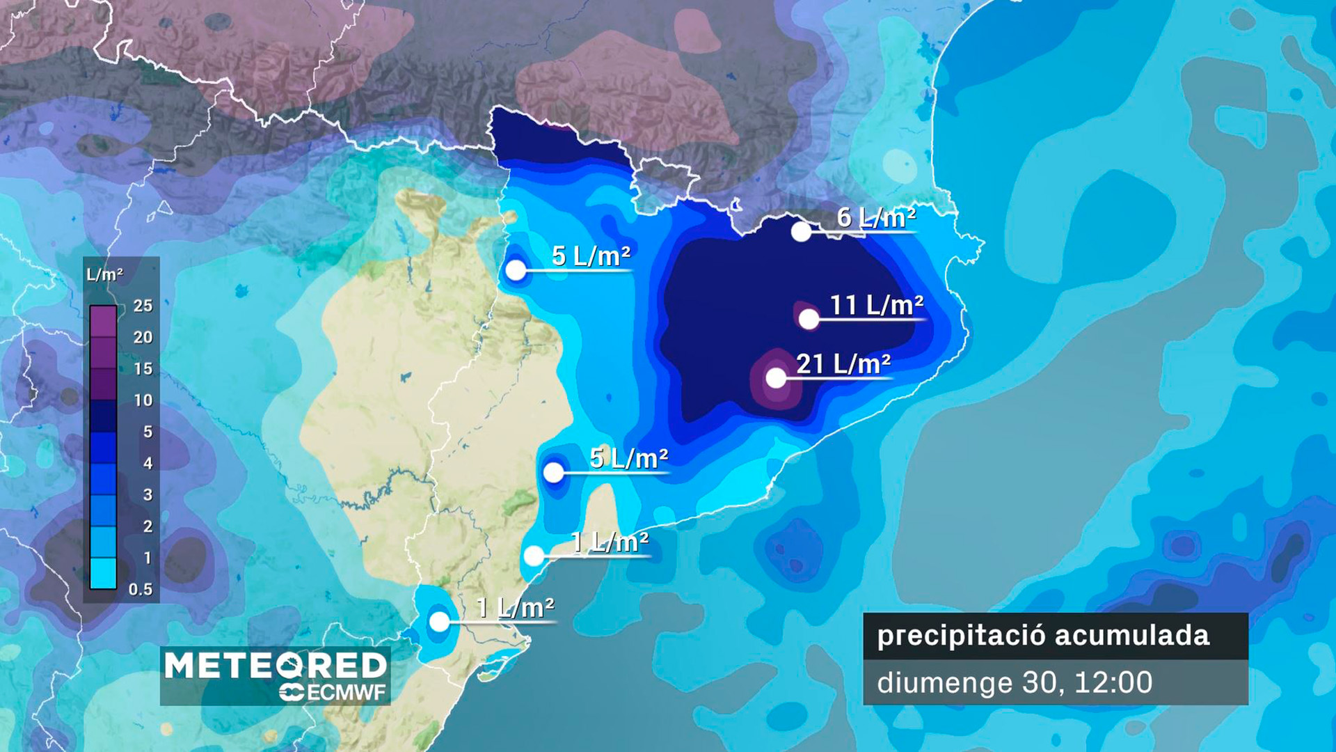 Lluvia acumulada hasta el domingo 30 de noviembre al mediodía