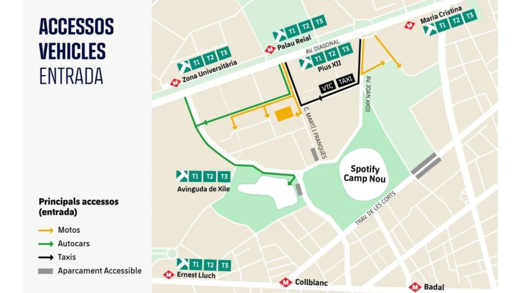 mapa entrada vehicles Camp Nou
