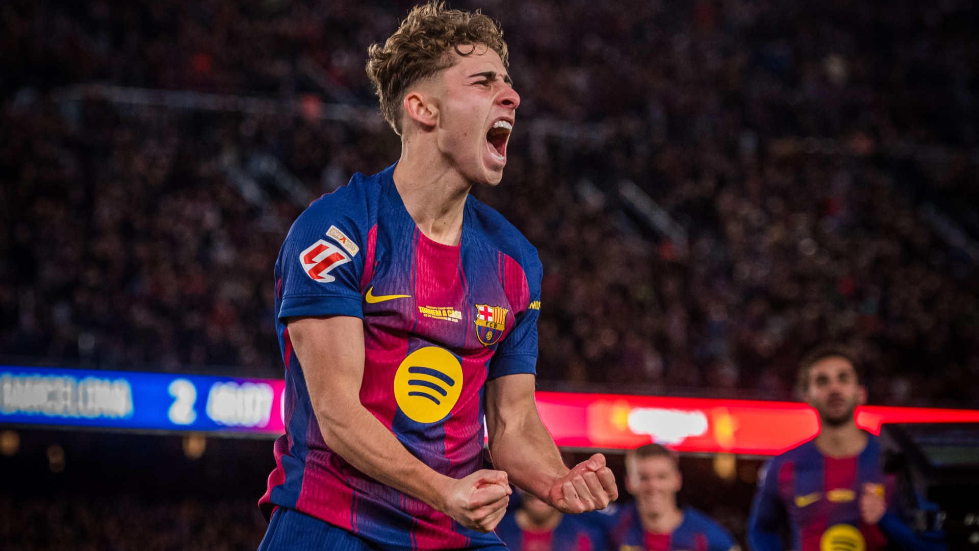 Fermín López celebra gol del Barça contra l'Athletic al Camp Nou festa