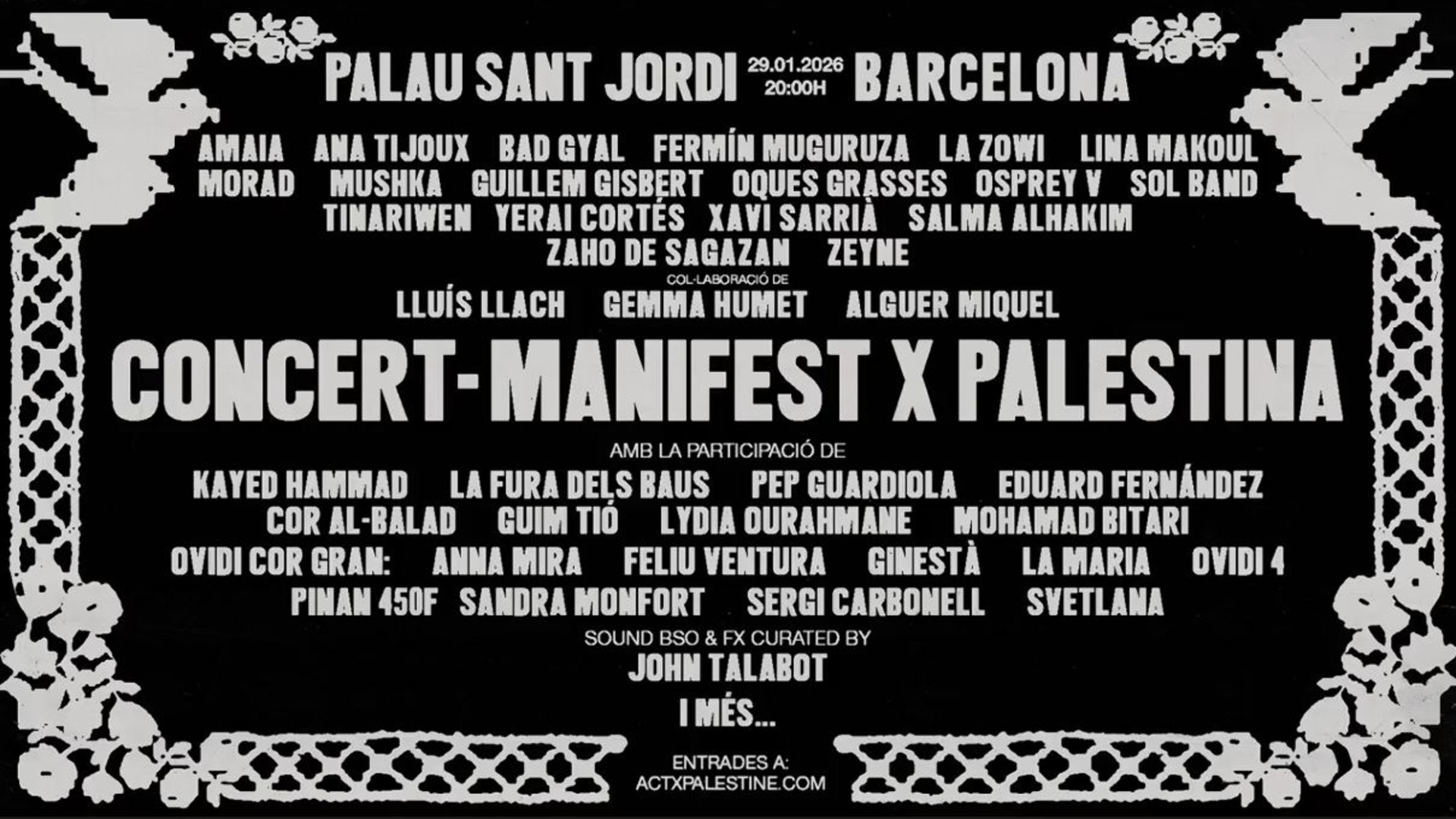 El gran concert d'Act x Palestine posa a la venda 200 entrades més | música en viu, Palau Sant Jordi, Palestina, solidaritat