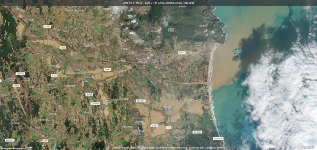 Els sediments aportats pels rius catalans, plenament visibles des del satèl·lit | inundació, pluja