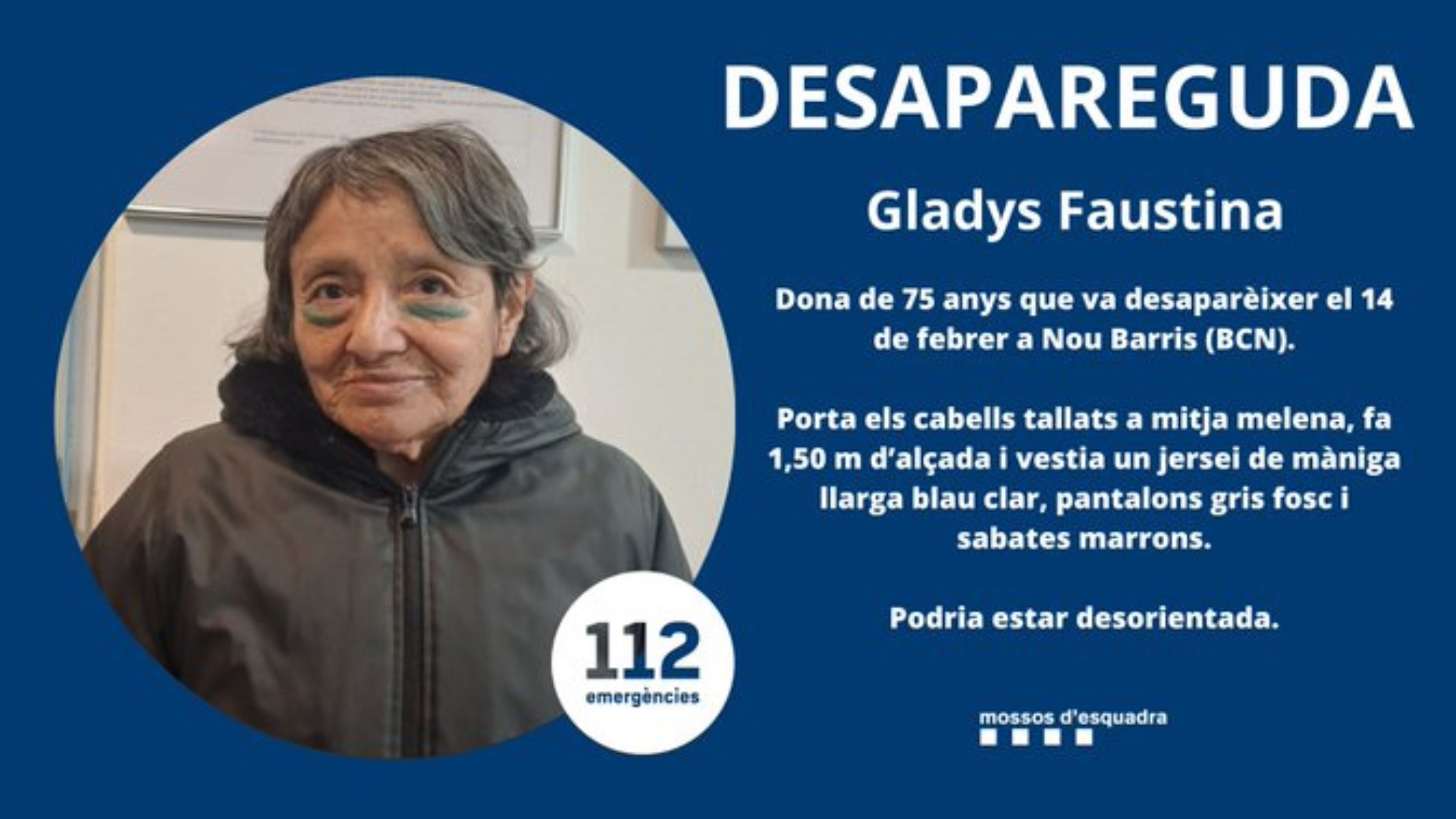 dona desapareguda Nou Barris 14 febrer
