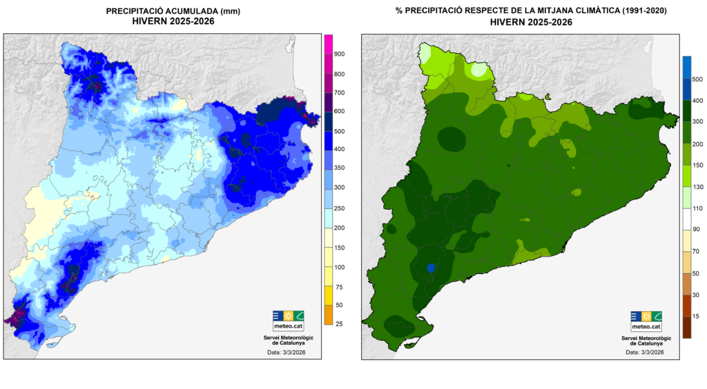 L'hivern 2025-2026: el més plujós dels últims 30 anys a Catalunya | hivern, meteorologia, neu, pluja, Servei Meteorològic de Catalunya
