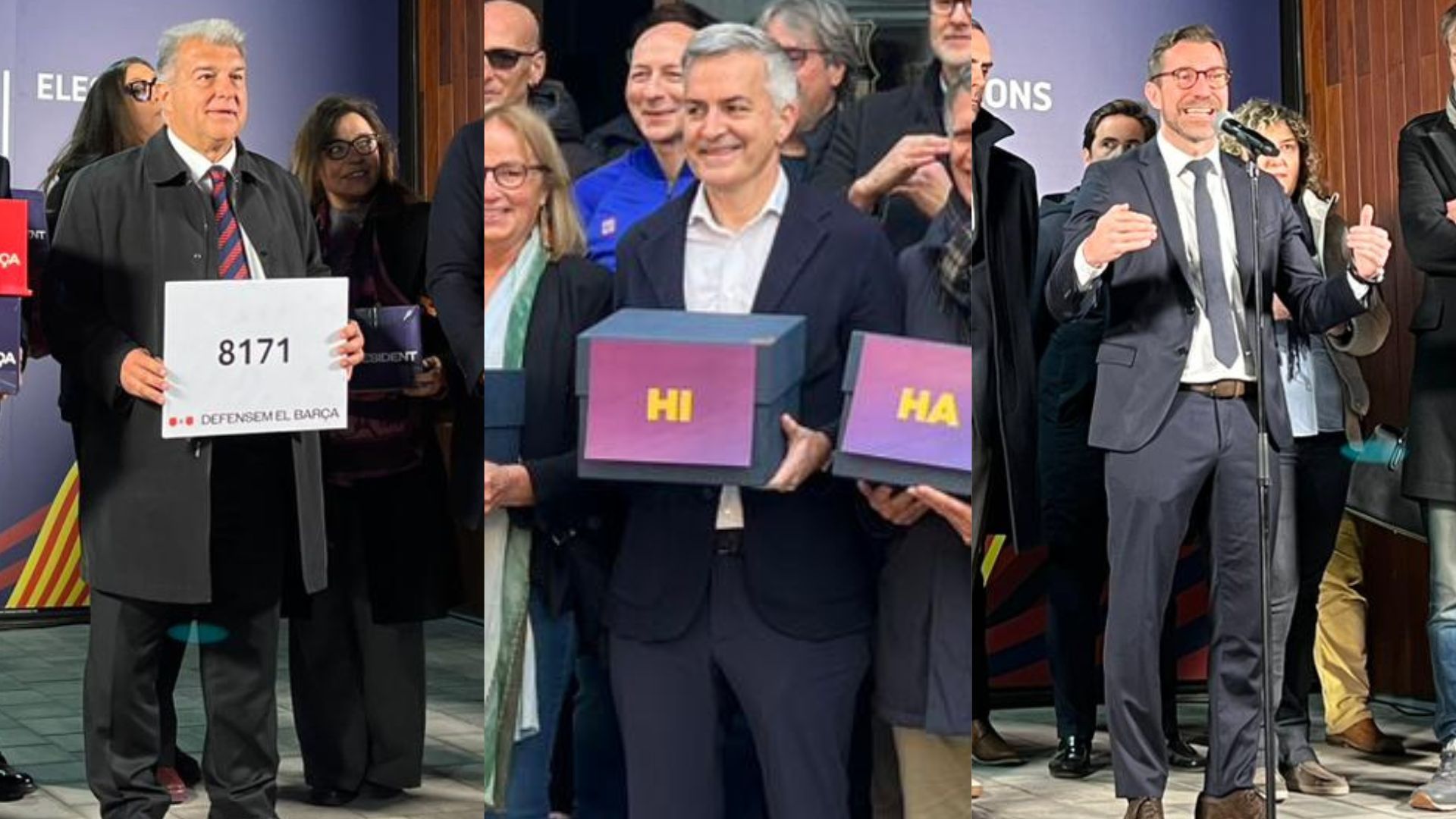 Signatures precandidats eleccions presidència del FC Barcelona: Joan Laporta, Víctor Font i Marc Ciria