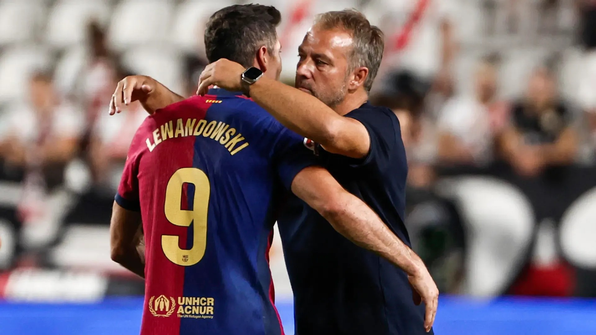 Hansi Flick i Robert Lewandowski, entrenador i jugador del Barça