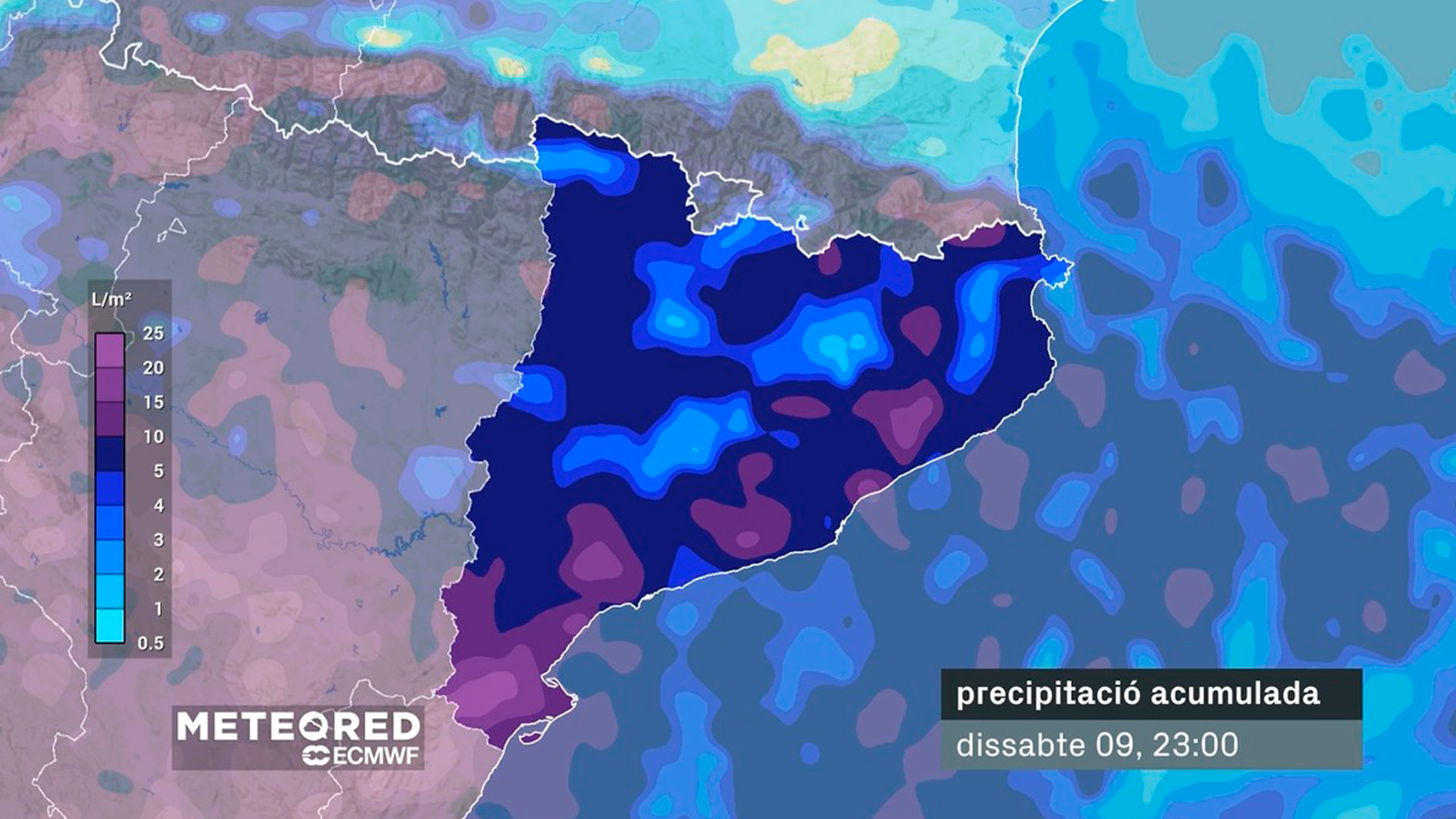 pluja acumulada fins dissabte al vespre catalunya