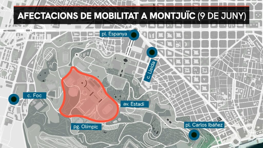 Els veïns de Montjuïc, confosos per les restriccions en mobilitat durant la visita del papa | autobús, Estadi Olímpic Lluís Companys, papa Lleó XIV, queixes veïnals, religió, trànsit, transport públic