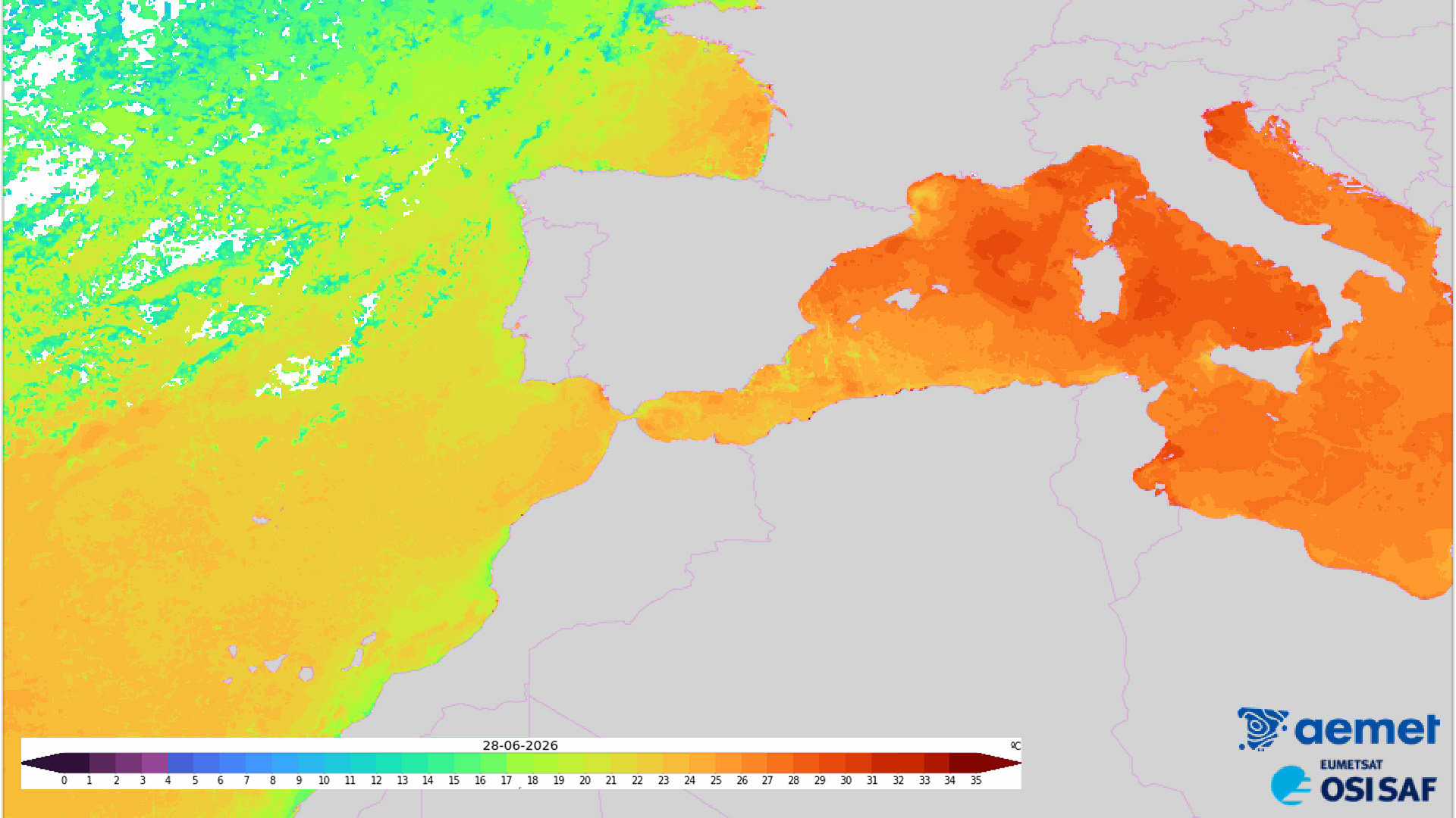 mapa temperatura aigua mar mediterrani AEMET