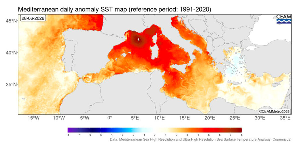 Onada de calor marina al Mediterrani: anomalies de fins a vuit graus per sobre de la mitjana | canvi climàtic, mar Mediterrani, onada de calor