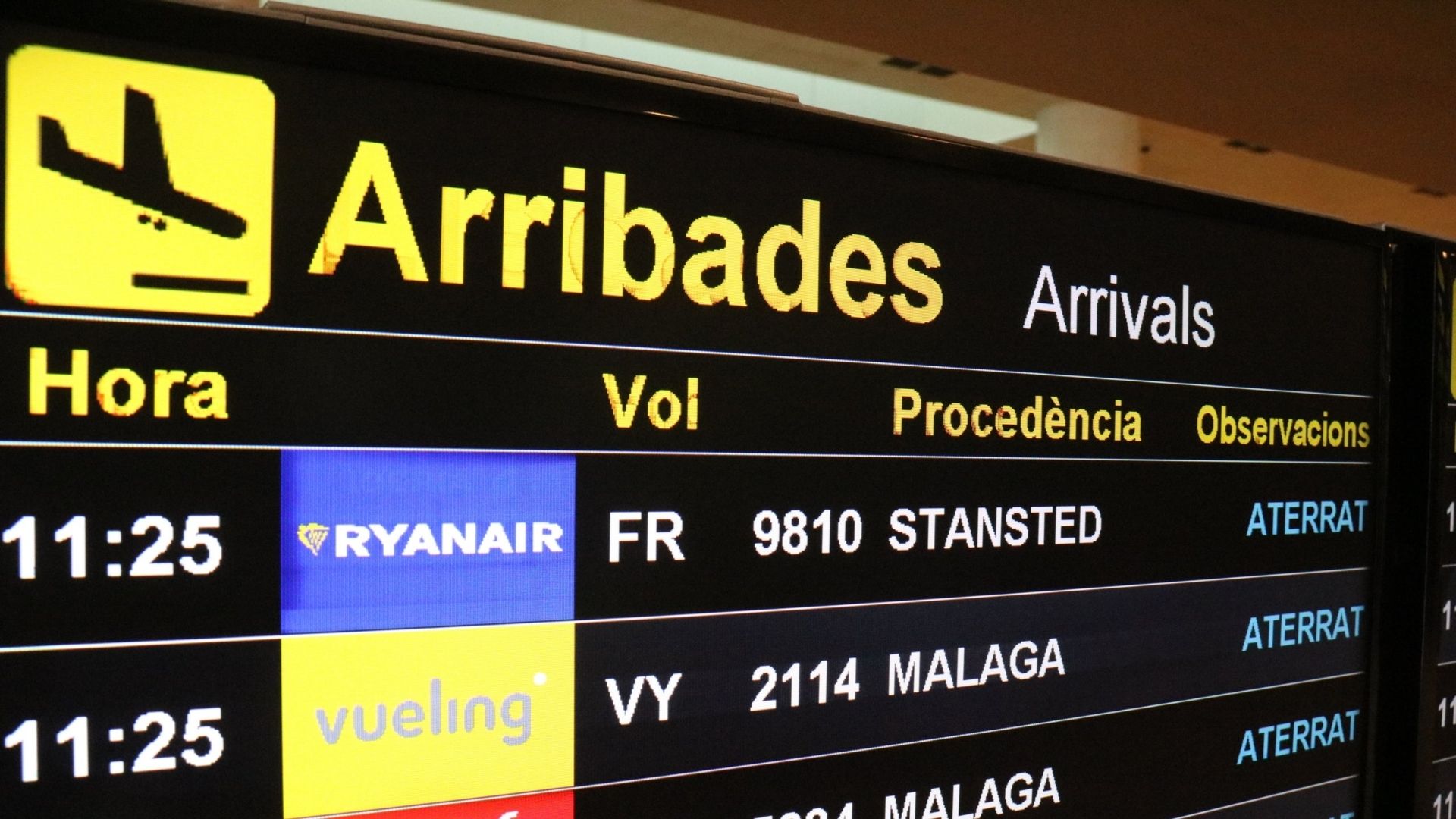 cartell arribades Aeroprot prat