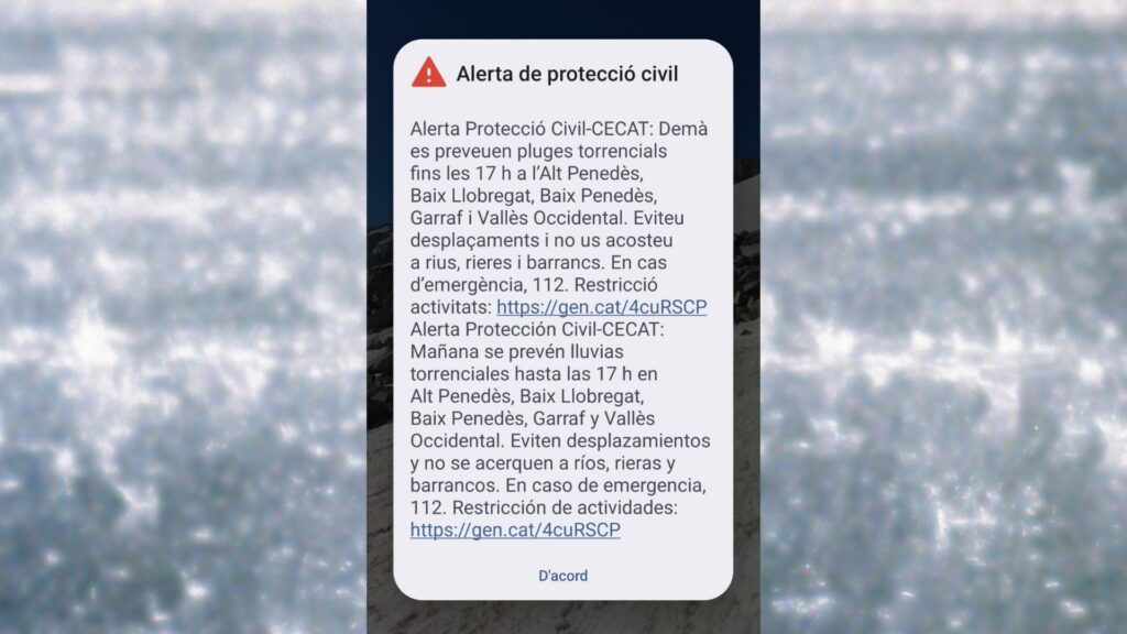 alerta de protecció civil per al 9 de setembre